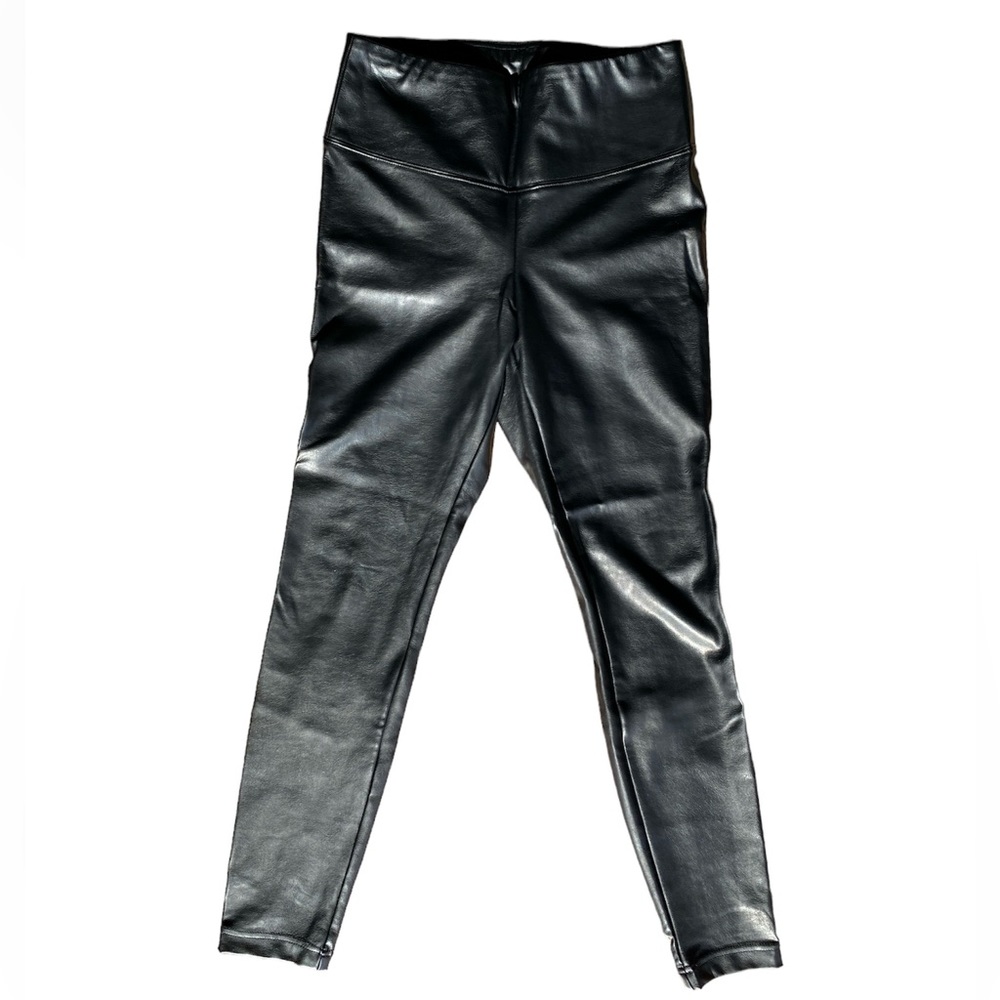High Waisted Black Faux Leather Leggings Wet Look Size S